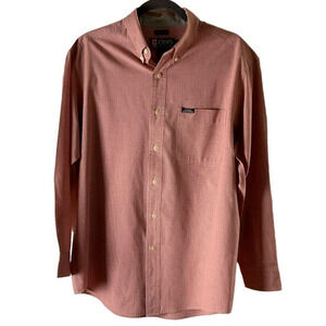 Chaps Ralph Lauren Mens Orange Gingham Button Down Shirt Easy Care Size M Office